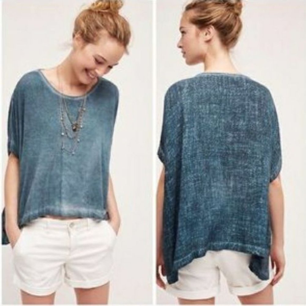 Anthropologie Teal Skewed Pullover Top